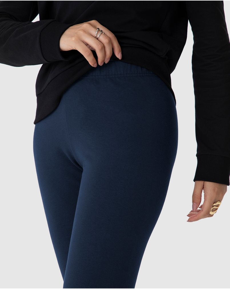 Calça Legging Feminina Básica Em Moletom Stretch Flanelado Azul