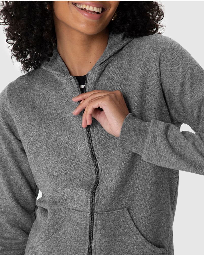 Jaqueta Básica Feminina Com Capuz Moletom Flanelado CINZA Malwee