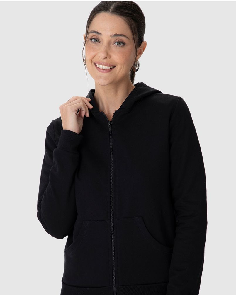 Jaqueta Básica Feminina Com Capuz Moletom Flanelado Preto P Malwee
