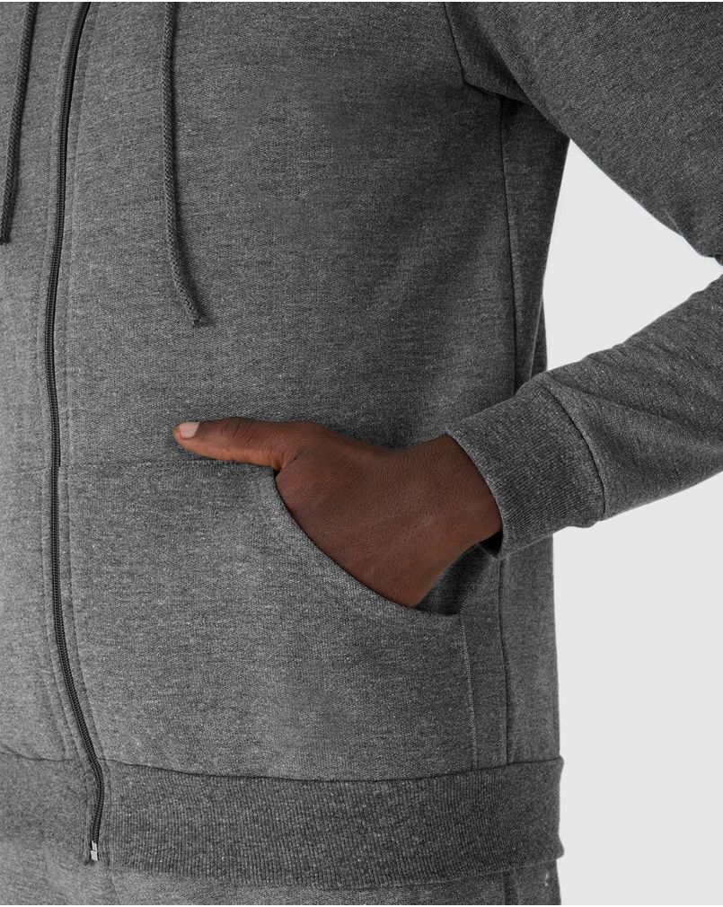 Jaqueta Básica Masculina Com Capuz Em Moletom Flanelado Cinza