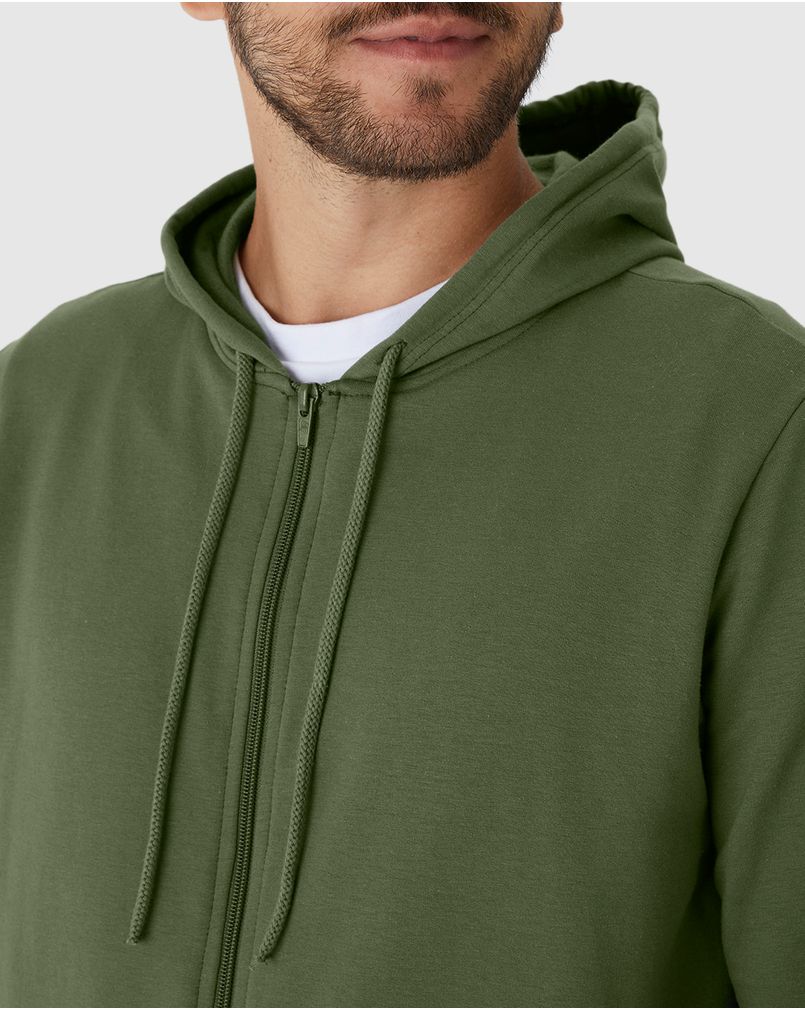 Jaqueta Básica Masculina Com Capuz Em Moletom Flanelado Verde - Malwee