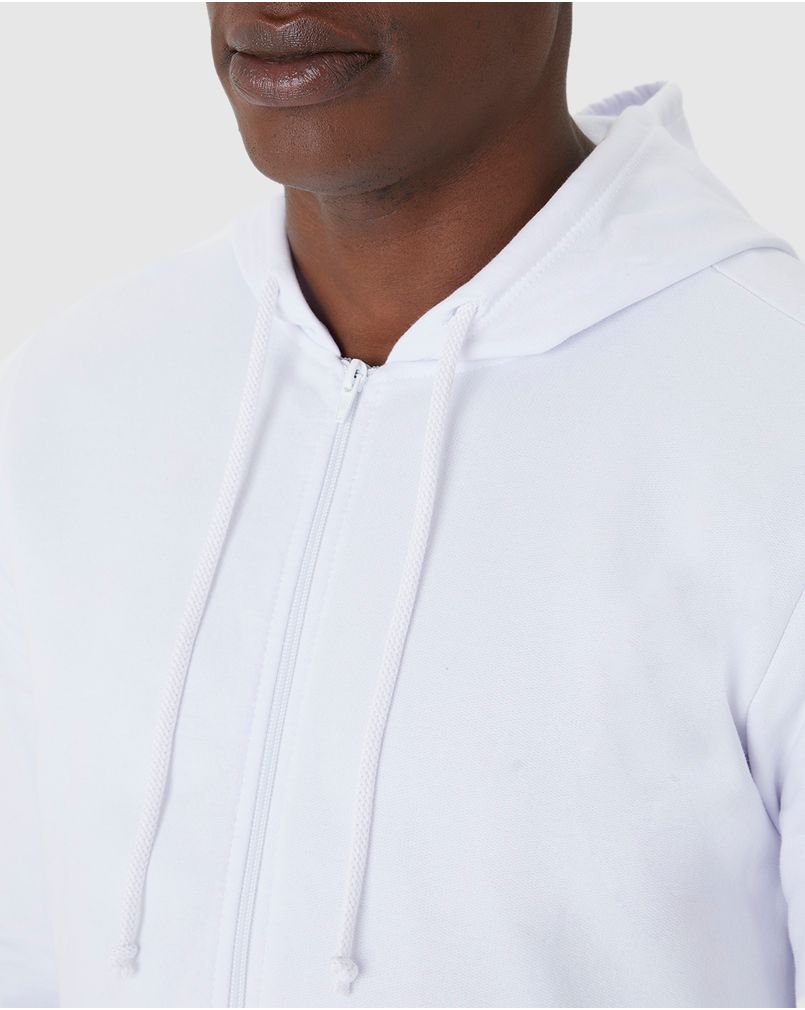 Jaqueta Básica Masculina Com Capuz Em Moletom Flanelado Branco