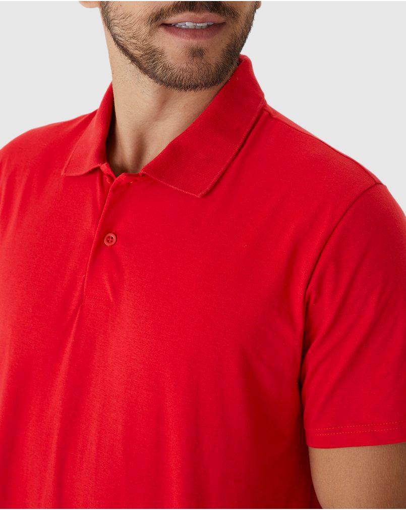 Camisa Polo Básica Masculina Peitilho Frontal Em Algodão Vermelho