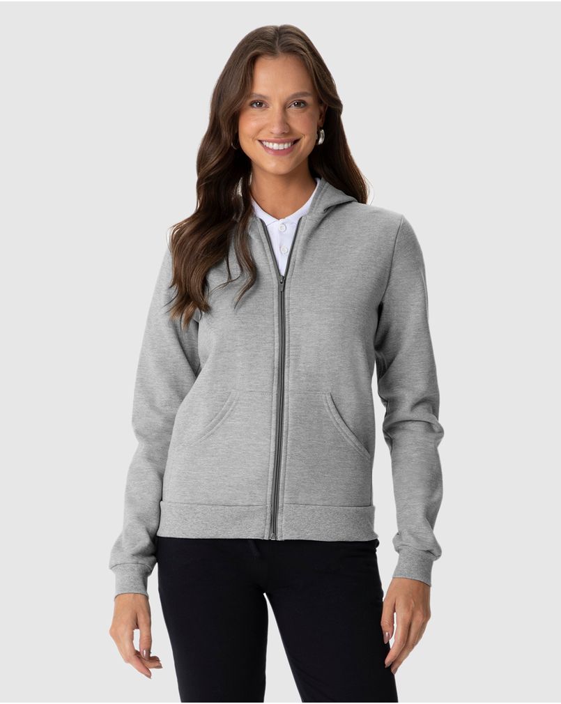 Jaqueta Básica Feminina Com Capuz Moletom Flanelado Cinza Claro