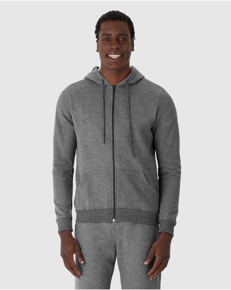 Jaqueta Básica Masculina Com Capuz Em Moletom Flanelado Cinza