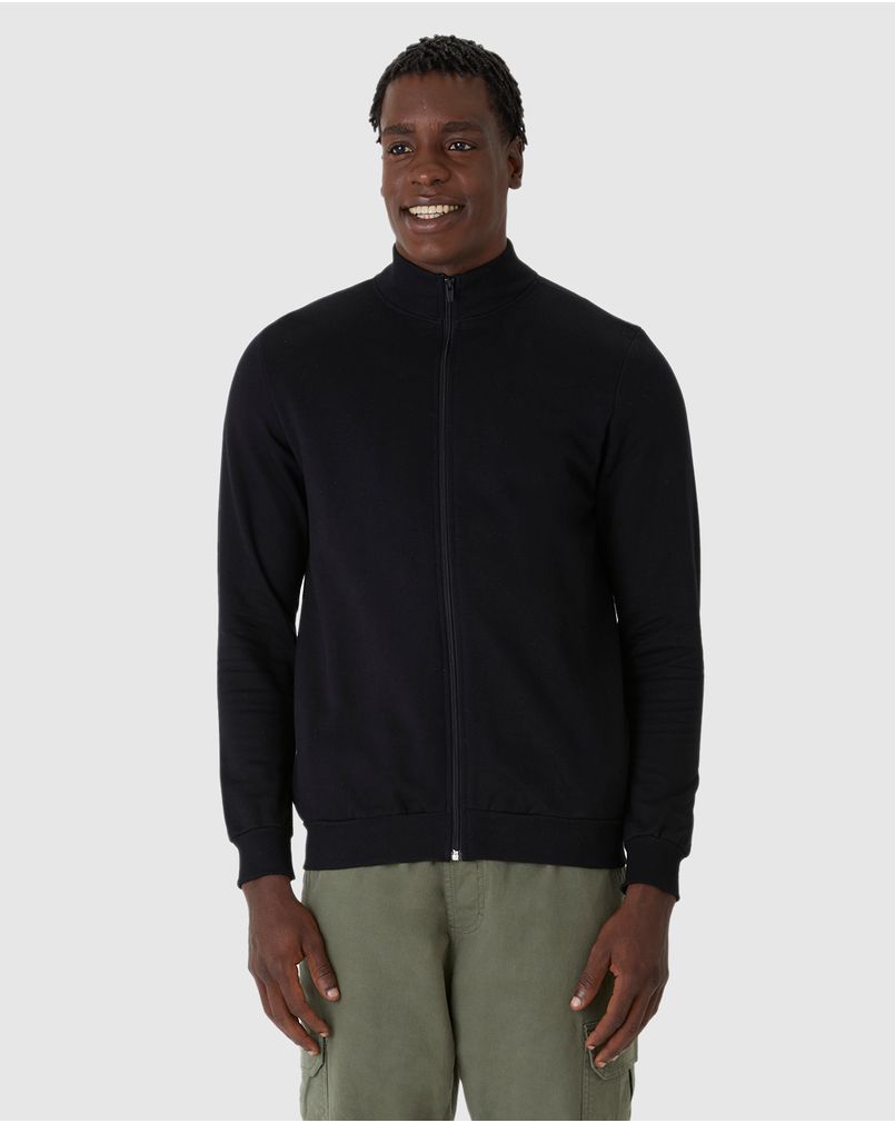 Jaqueta Básica Masculina Gola Alta Em Moletom Flanelado Preto PP