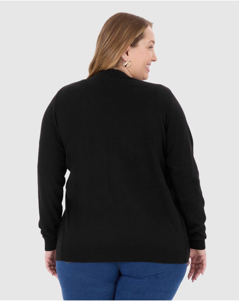 Cardigan Básico Feminino Plus Size Decote V Em Tricô Preto G1 - Malwee