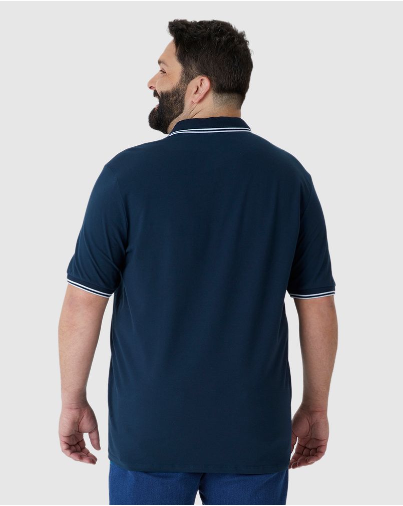 Camisa Polo Masculina Plus Size Peitilho Frontal Em Piquet Stretch