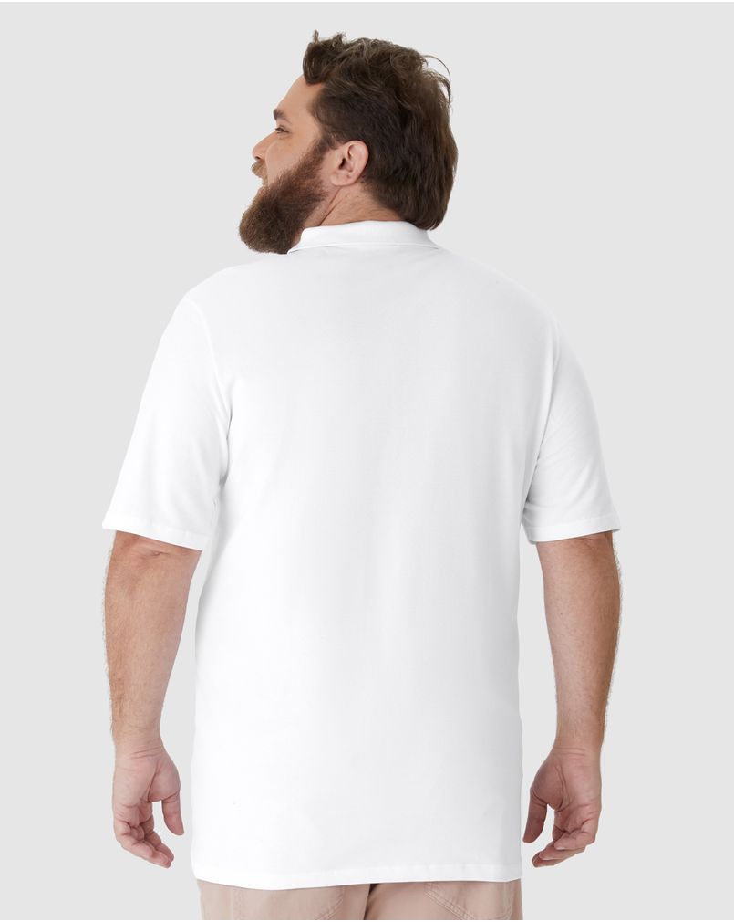 Camisa Polo Básica Masculina Plus Size Em Piquet Stretch BRANCO