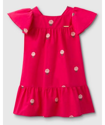 Vestido Menina Amplo Babados Em Tecido Bordado - Carinhoso
