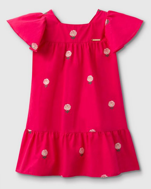 Vestido Menina Amplo Babados Em Tecido Bordado - Carinhoso