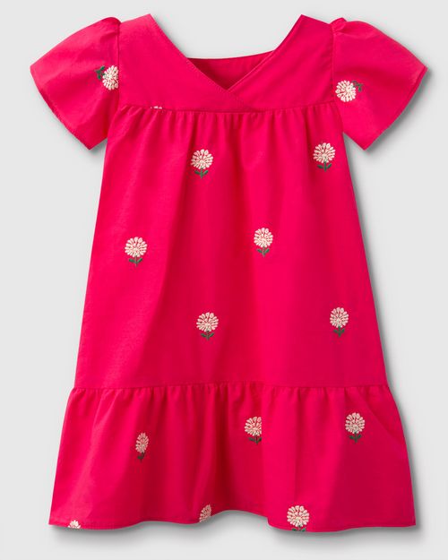 Vestido Menina Amplo Babados Em Tecido Bordado - Carinhoso