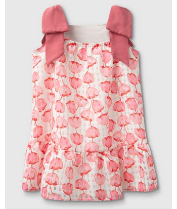 Vestido Menina Floral Alça Com Laço Em Organza - Carinhoso
