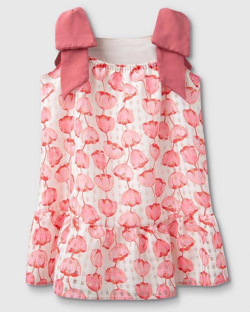 Vestido Menina Floral Alça Com Laço Em Organza - Carinhoso