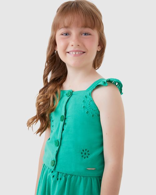 Conjunto Menina Blusa Cropped E Saia Midi Em Laise Algodão - Carinhoso