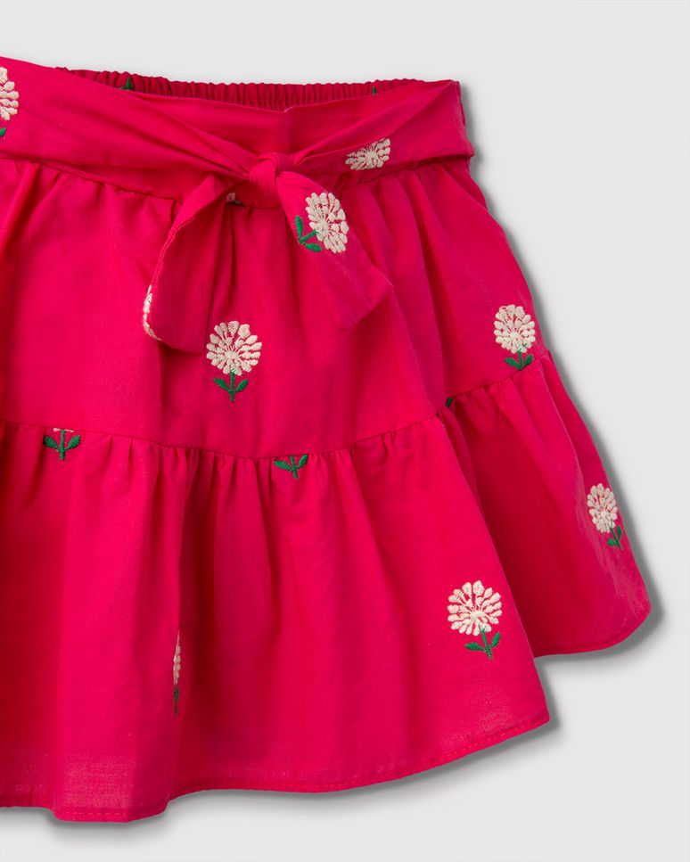 Conjunto Menina Blusa De Alça Com Saia Em Tecido Bordado - Carinhoso