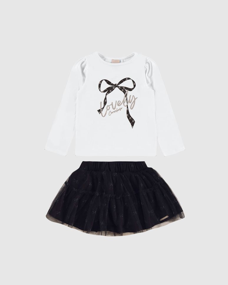 Conjunto Menina Blusa Lovely E Saia Em Tule - Carinhoso