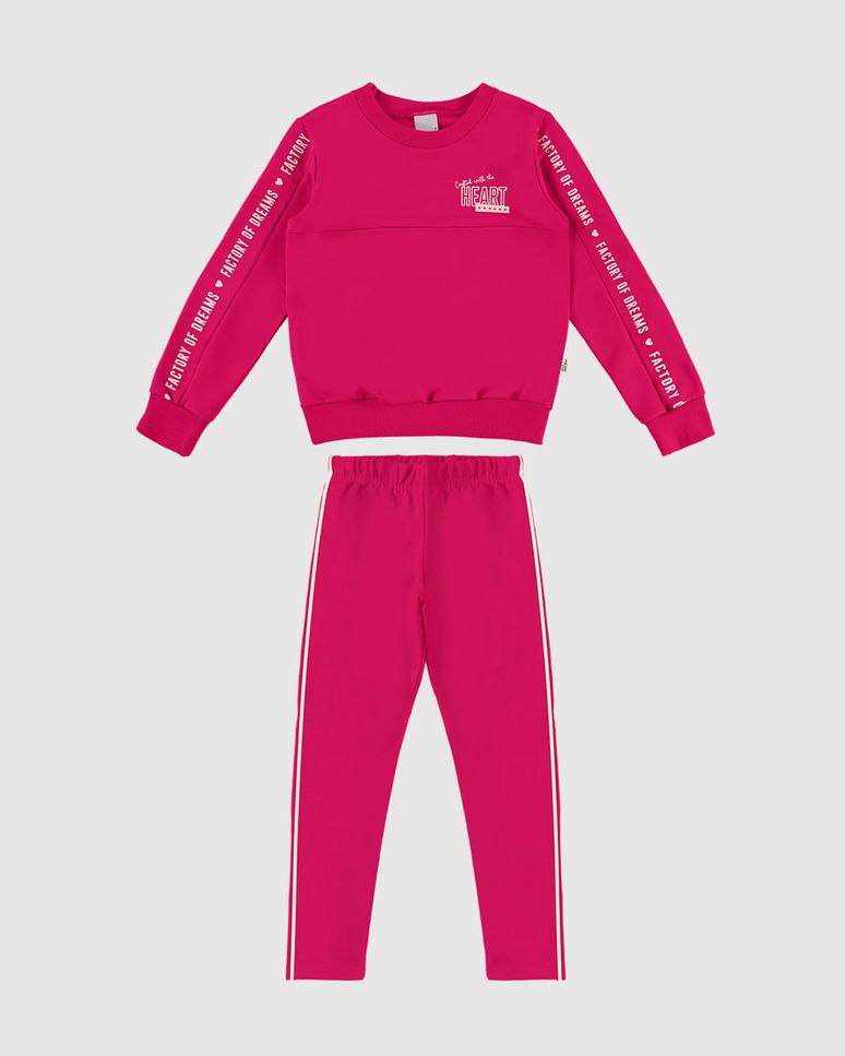 Conjunto Longo Infantil Menina Estampa Lettering Em Moletom Malwee Kids