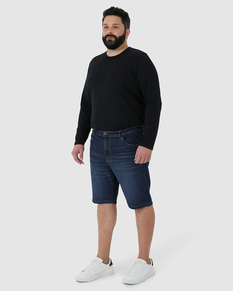 Bermuda Masculina Plus Size Slim Em Jeans Com Elastano