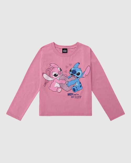 Blusa Infantil Menina Manga Longa My Fav Stitch Disney Malwee Kids