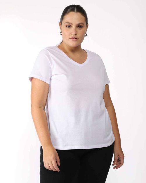 Camiseta Feminina Plus Size Gola V Tecnológica Anti Odor - BASICAMENTE