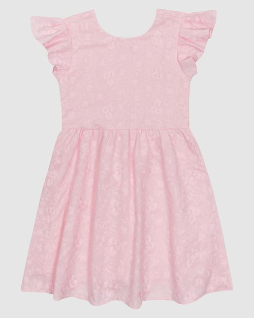 Vestido Menina Evasê Manga Babado Em Laise Algodão - Carinhoso