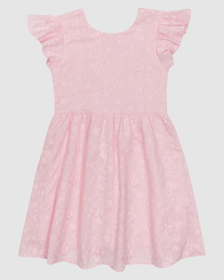 Vestido Menina Evasê Manga Babado Em Laise Algodão - Carinhoso