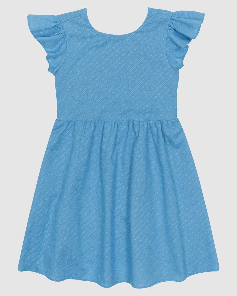 Vestido Menina Evasê Manga Babado Em Laise Algodão - Carinhoso