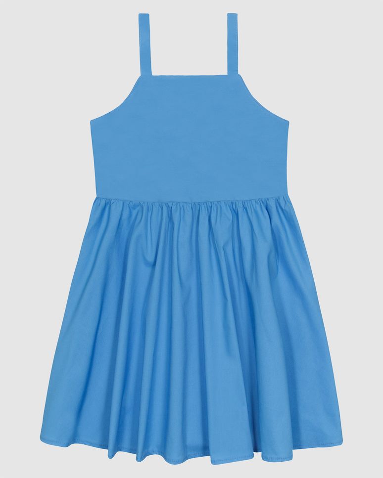 Vestido Menina Decote Reto Alça Fina Em Tricoline Com Elastano - Carinhoso