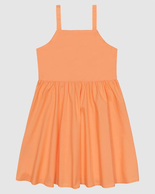 Vestido Menina Decote Reto Alça Fina Em Tricoline Com Elastano - Carinhoso