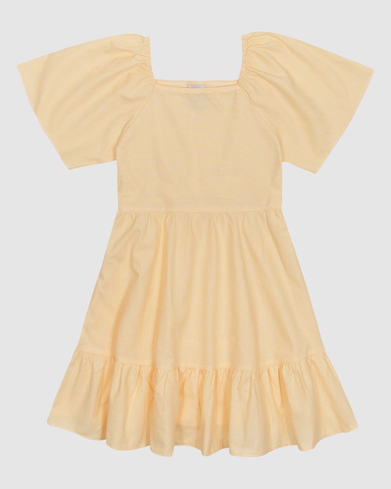 Vestido Menina Decote Reto Manga Curta Em Tecido Lurex Listrado - Carinhoso