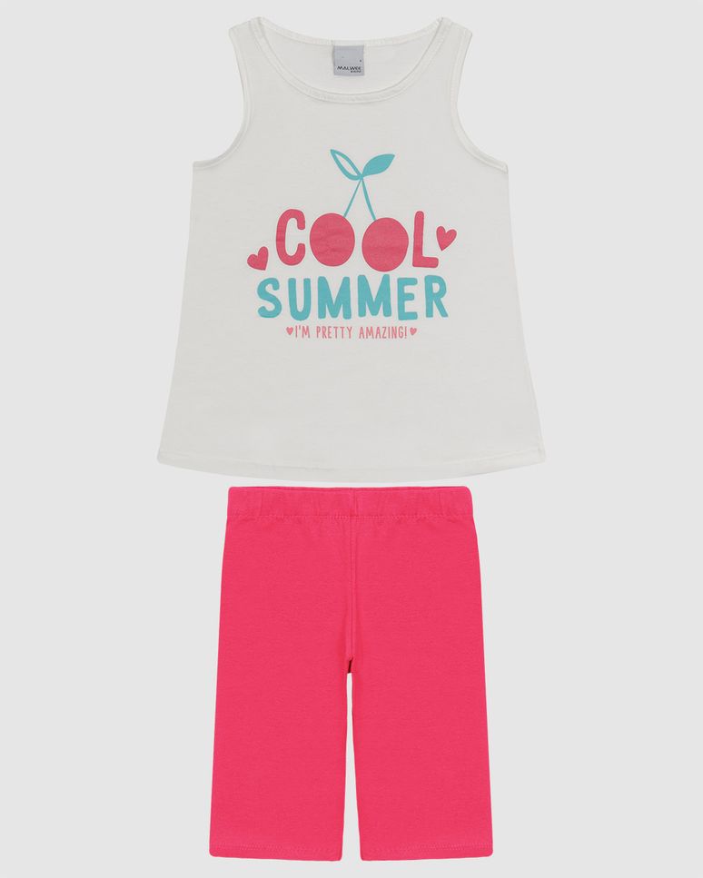 Conjunto Infantil Menina Regata E Bermuda Justa Em Algodão Malwee Kids