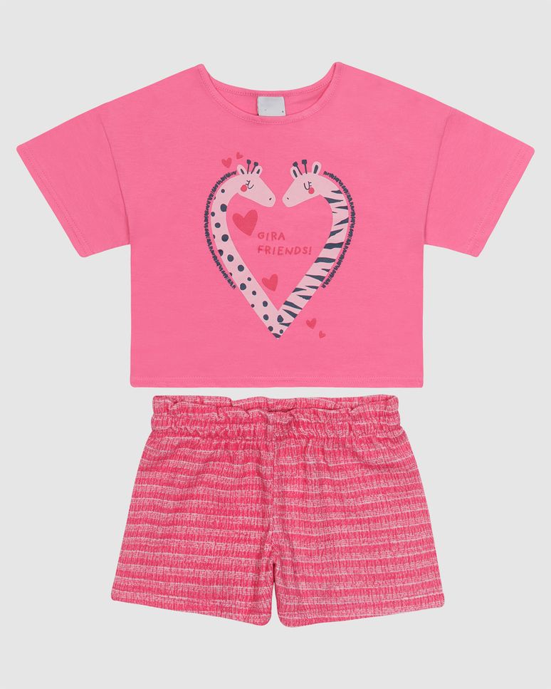 Conjunto Infantil Menina Blusa E Shorts Em Algodão E Malha Tweed Malwee Kids