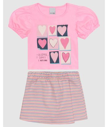 Conjunto Infantil Menina Blusa E Shorts Saia Em Mix Tecidos Malwee Kids