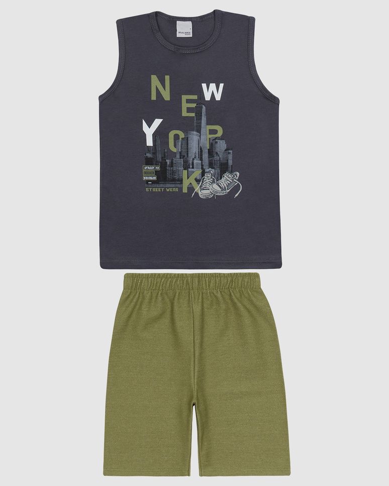 Conjunto Infantil Menino Regata Estampa Frontal Em Algodão Malwee Kids