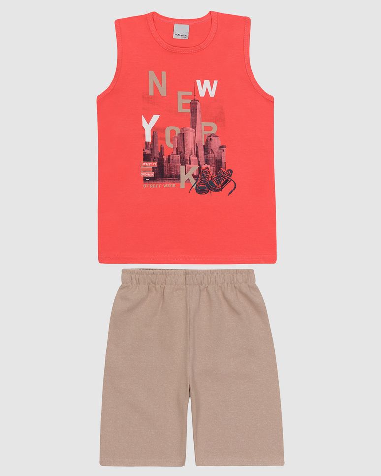 Conjunto Infantil Menino Regata Estampa Frontal Em Algodão Malwee Kids