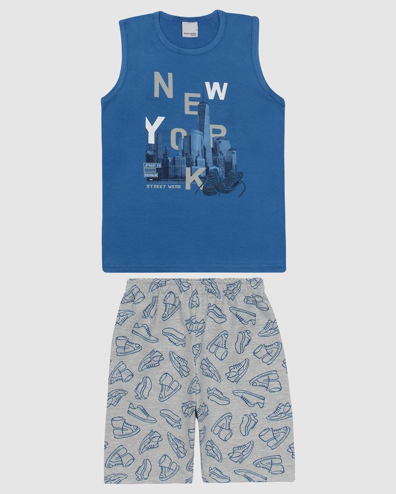 Conjunto Infantil Menino Regata Estampa Frontal Em Algodão Malwee Kids