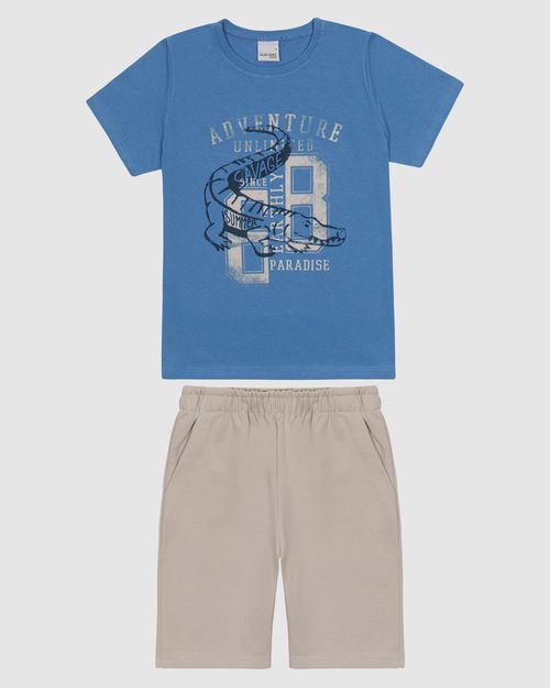 Conjunto Infantil Menino Camiseta E Bermuda Em Mix Tecidos Malwee Kids