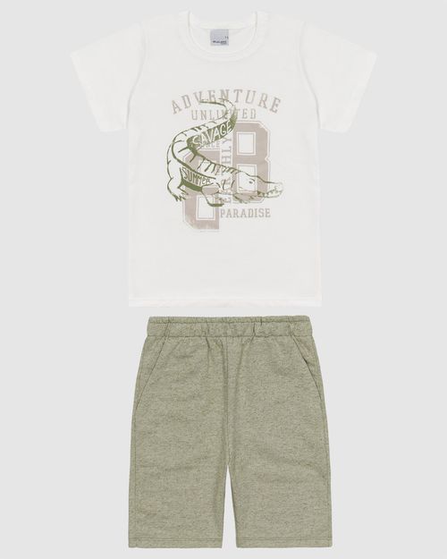 Conjunto Infantil Menino Camiseta E Bermuda Em Mix Tecidos Malwee Kids
