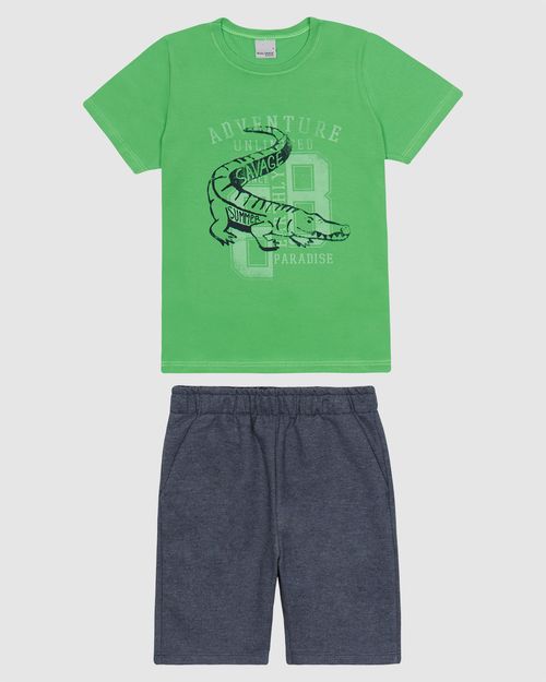 Conjunto Infantil Menino Camiseta E Bermuda Em Mix Tecidos Malwee Kids