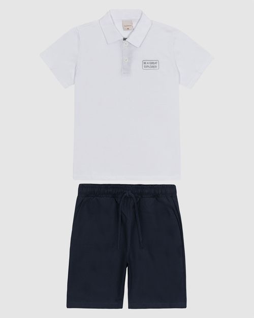 Conjunto Menino Camisa Polo Manga Curta Em Algodão - Carinhoso