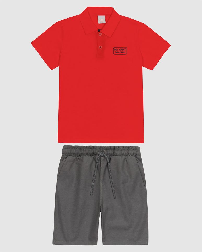 Conjunto Menino Camisa Polo Manga Curta Em Algodão - Carinhoso