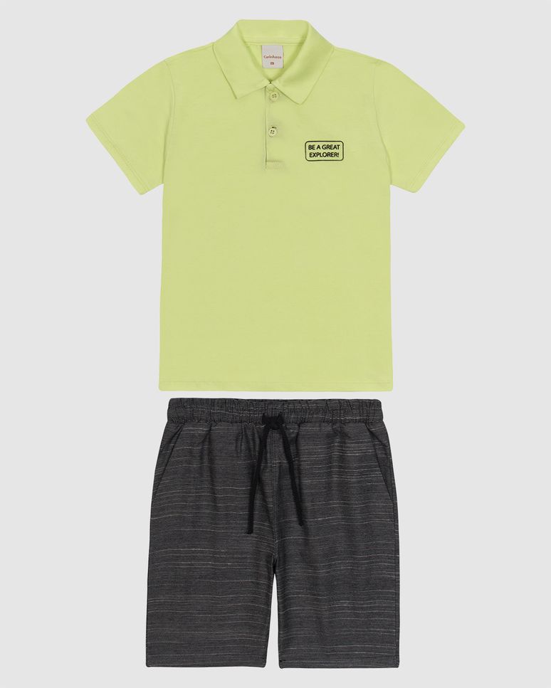 Conjunto Menino Camisa Polo Manga Curta Em Algodão - Carinhoso