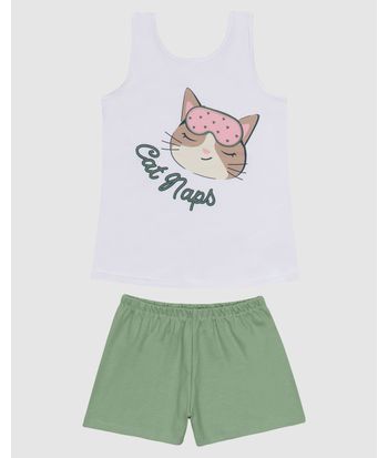 Pijama Infantil Menina Regata Estampa Frontal Em Algodão Malwee Kids