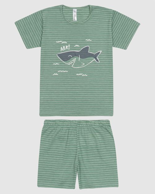 Pijama Infantil Menino Camiseta Estampa Tubarão Em Algodão Malwee Kids