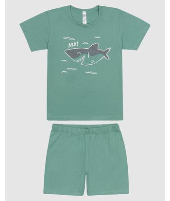 Pijama Infantil Menino Camiseta Estampa Tubarão Em Algodão Malwee Kids