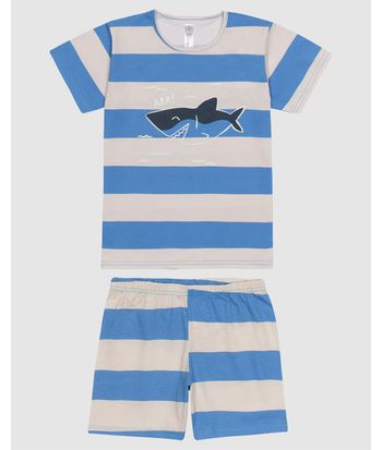 Pijama Infantil Menino Camiseta Estampa Tubarão Em Algodão Malwee Kids