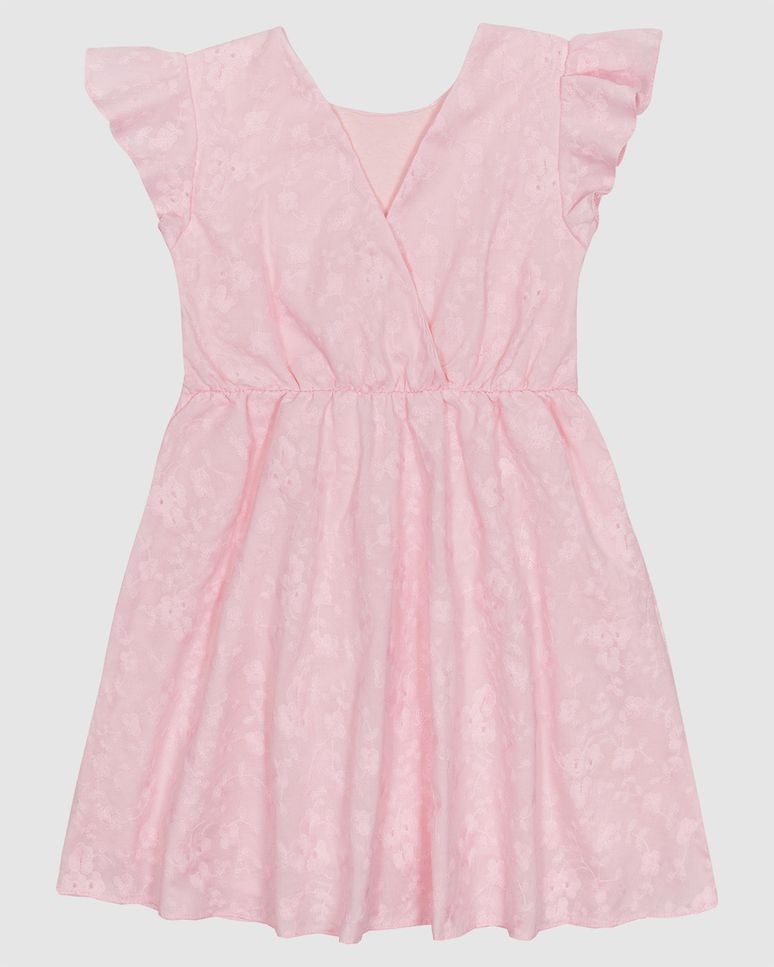 Vestido Menina Evasê Manga Babado Em Laise Algodão - Carinhoso