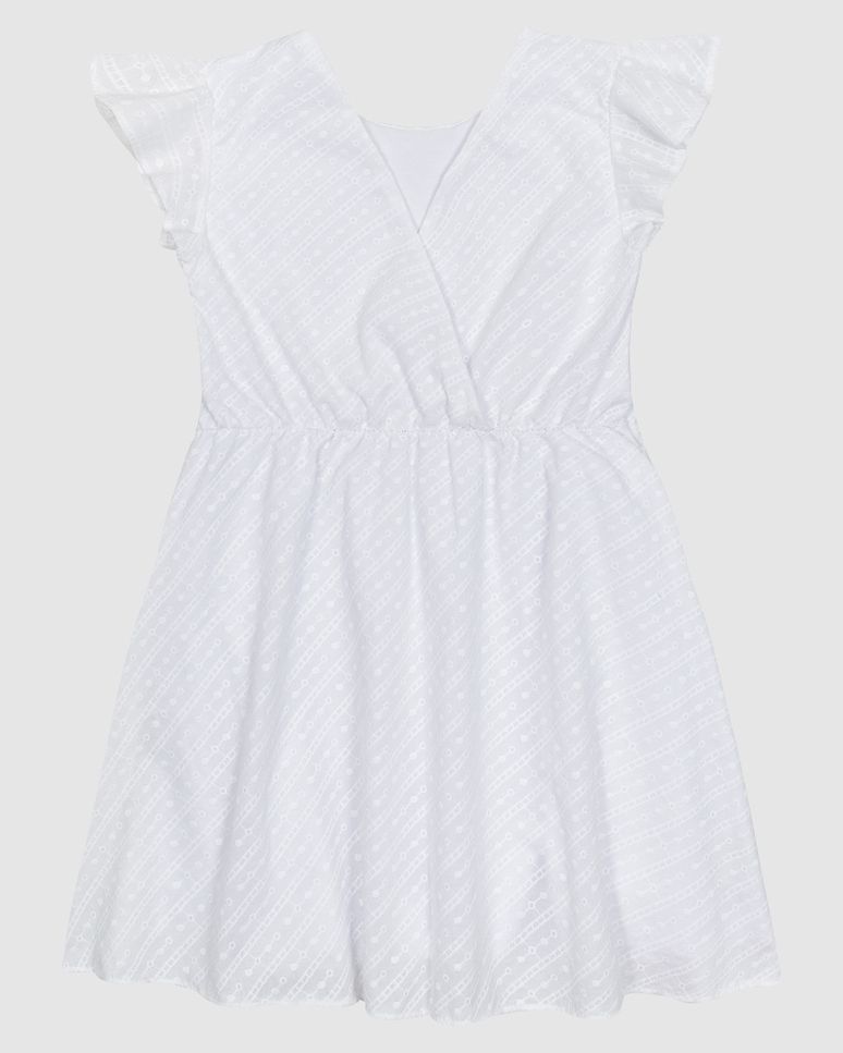 Vestido Menina Evasê Manga Babado Em Laise Algodão - Carinhoso