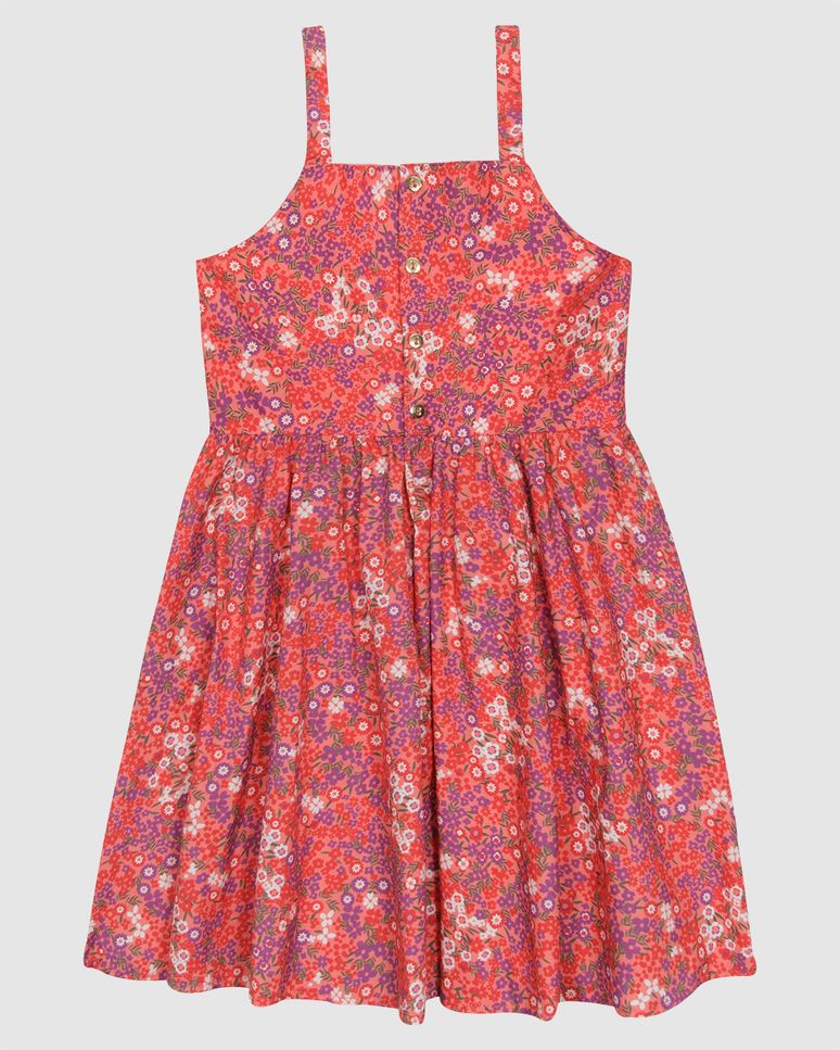 Vestido Menina Decote Reto Alça Fina Em Tricoline Com Elastano - Carinhoso